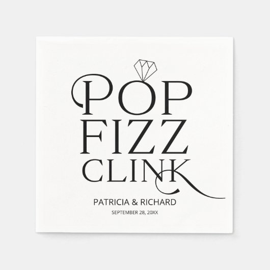 Serviette En Papier Noir Et Blanc Pop Fizz Clink (Devant)