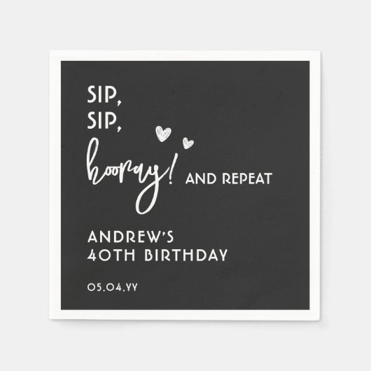 Serviette En Papier Noir et blanc Simple drôle Personnalisé Anniversai (Devant)