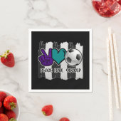 Serviette En Papier Noir et blanc Striped Peace Love Soccer (En situation)