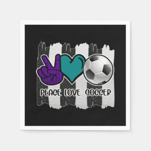 Serviette En Papier Noir et blanc Striped Peace Love Soccer