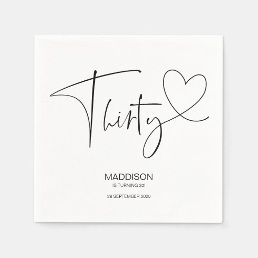 Serviette En Papier Noir et blanc Trente 30e anniversaire de fête Napk (Devant)