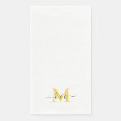 Serviette En Papier Noir et Jaune Monogramme Lavage Script Blanc (Devant)