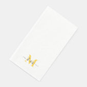 Serviette En Papier Noir et Jaune Monogramme Lavage Script Blanc (Coin)