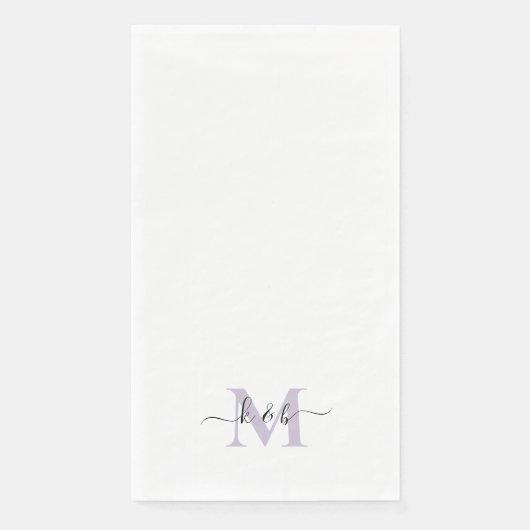 Serviette En Papier Noir et Lavande Monogramme Lavande Blanc (Devant)