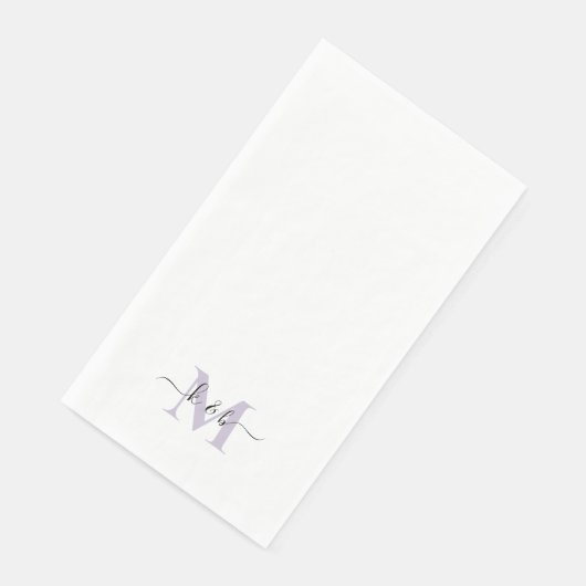 Serviette En Papier Noir et Lavande Monogramme Lavande Blanc (Coin)