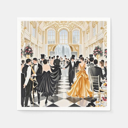 Serviette En Papier Noir et or, Luxe riche, style Moulin rouge (Devant)