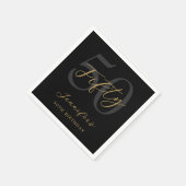 Serviette En Papier Noir et or moderne Elégant 50e anniversaire (Coin)