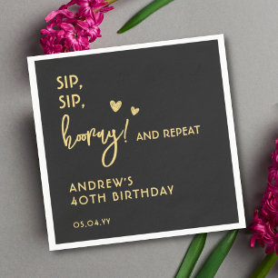 Serviette En Papier Noir et or Simple drôle Personnalisé Anniversaire
