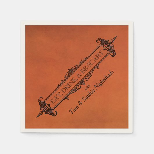 Serviette En Papier Noir et orange gothique | Mangez Boire et soyez ef (Devant)