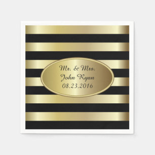 Serviette En Papier Noir et rayures d'or   toute occasion