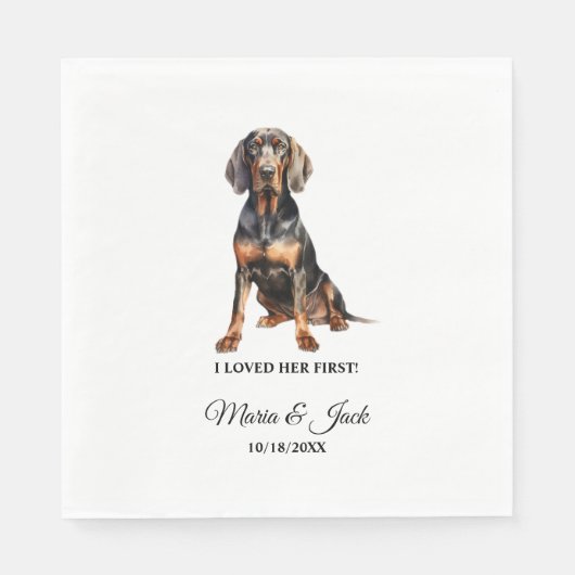 Serviette En Papier Noir et Tan Coonhound Pet Cocktail Mariage (Devant)