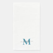 Serviette En Papier Noir et Turquoise Monogramme Lavage Script Blanc (Devant)