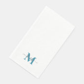 Serviette En Papier Noir et Turquoise Monogramme Lavage Script Blanc (Coin)
