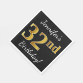 Serviette En Papier Noir, Faux Gold 32e anniversaire + Nom personnalis (Coin)
