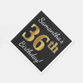 Serviette En Papier Noir, Faux Or 36e anniversaire + Nom personnalisé (Coin)