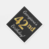 Serviette En Papier Noir, Faux Or 42ème Anniversaire + Nom personnalis (Coin)