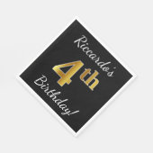 Serviette En Papier Noir, Faux Or 4ème anniversaire + Nom personnalisé (Coin)