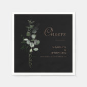 Serviette En Papier Noir Formal Minimal Eucalyptus Mariage (Devant)