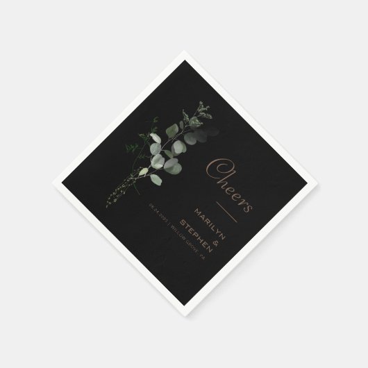 Serviette En Papier Noir Formal Minimal Eucalyptus Mariage (Coin)