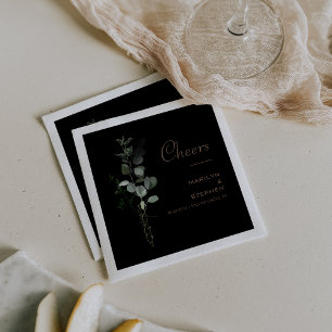 Serviette En Papier Noir Formal Minimal Eucalyptus Mariage