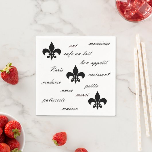 Serviette En Papier Noir français en blanc (En situation)