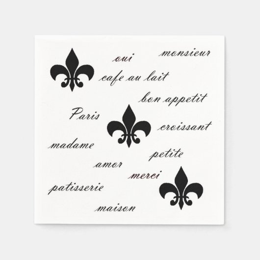 Serviette En Papier Noir français en blanc (Devant)