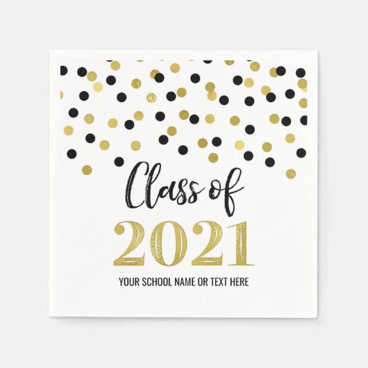 Serviette En Papier Noir Gold Confetti Classe de 2021 Graduation (Devant)