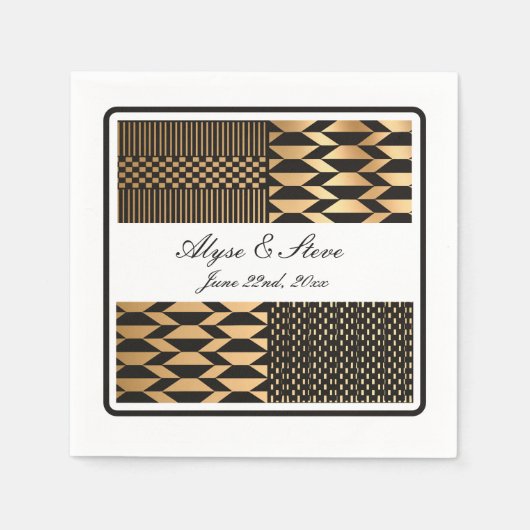 Serviette En Papier Noir - Gold Kente (Blanc) (Devant)