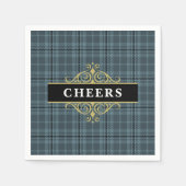 Serviette En Papier Noir Gris Carreaux Élégant Soirée (Devant)