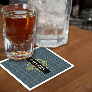 Serviette En Papier Noir Gris Carreaux Élégant Soirée