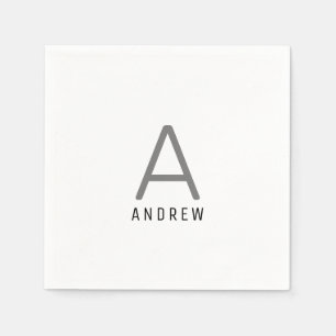 Serviette En Papier Noir gris Nom personnalisé Monogramme initial