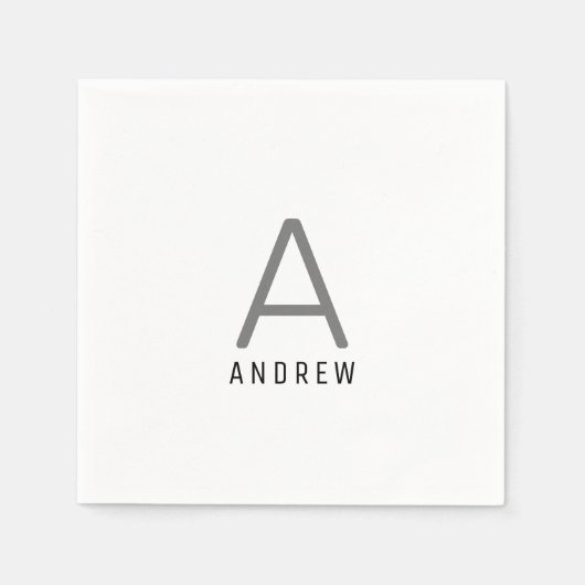 Serviette En Papier Noir gris Nom personnalisé Monogramme initial (Devant)
