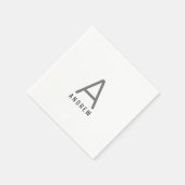 Serviette En Papier Noir gris Nom personnalisé Monogramme initial (Coin)