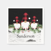Serviette En Papier Noir Joyeux Noël Rouge Buffalo Plaid Gnome (Devant)