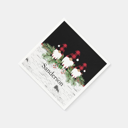 Serviette En Papier Noir Joyeux Noël Rouge Buffalo Plaid Gnome (Coin)