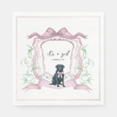 Serviette En Papier Noir Labrador Coquette Rose Crest personnalisable (Devant)