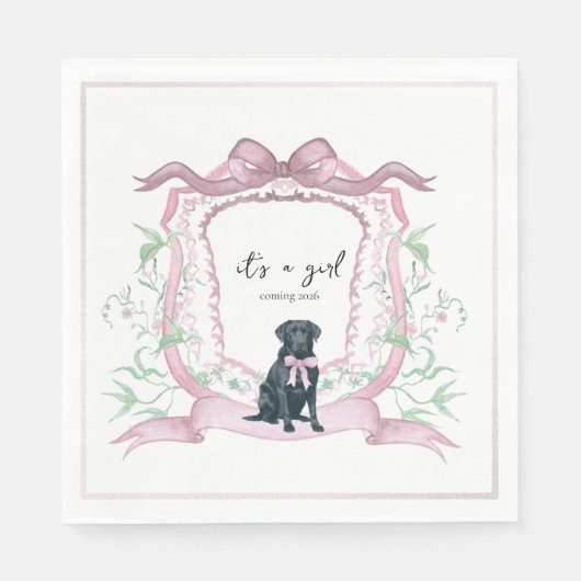 Serviette En Papier Noir Labrador Coquette Rose Crest personnalisable (Devant)