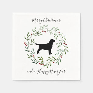 Serviette En Papier Noir Labrador Joyeux Noël - Labrador Retriever