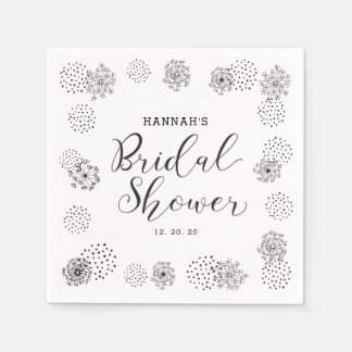 Serviette En Papier Noir | Mariage Floral Moderne Lavage de Bride