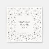 Serviette En Papier Noir | Mariage floral moderne Napkin (Devant)