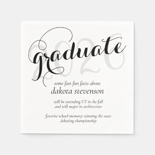 Serviette En Papier Noir minimal Moderne Script Graduation Fun Faits (Devant)