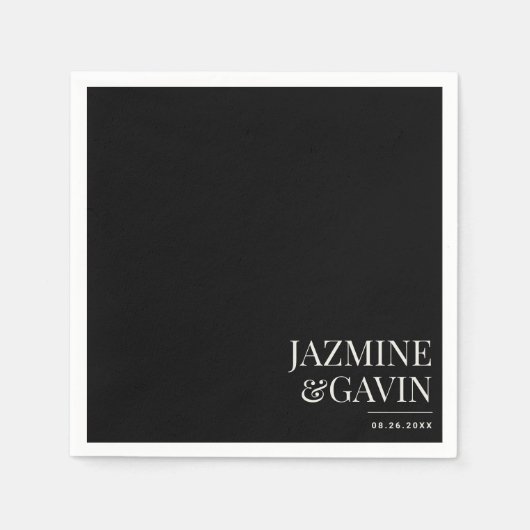 Serviette En Papier Noir minimaliste moderne Mariage personnalisé (Devant)