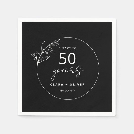 Serviette En Papier Noir minimum 50 ans mariage anniversaire (Devant)