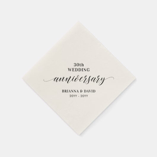 Serviette En Papier Noir moderne 30e anniversaire Mariage de la fête N (Coin)