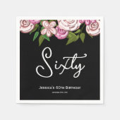 Serviette En Papier Noir moderne 60e anniversaire Floral (Devant)