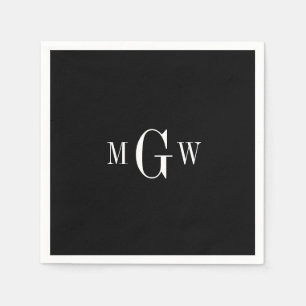 Serviette En Papier Noir Moderne Élégant Monogramme Mariage Simple