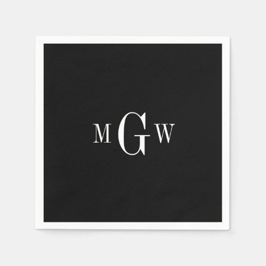 Serviette En Papier Noir Moderne Élégant Monogramme Mariage Simple (Devant)