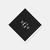 Serviette En Papier Noir Moderne Élégant Monogramme Mariage Simple (Coin)