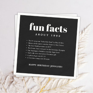 Serviette En Papier Noir Moderne Minimal Fun Faits Anniversaire Année