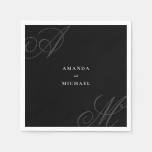Serviette En Papier Noir moderne minimaliste Élégant Mariage Monogramm